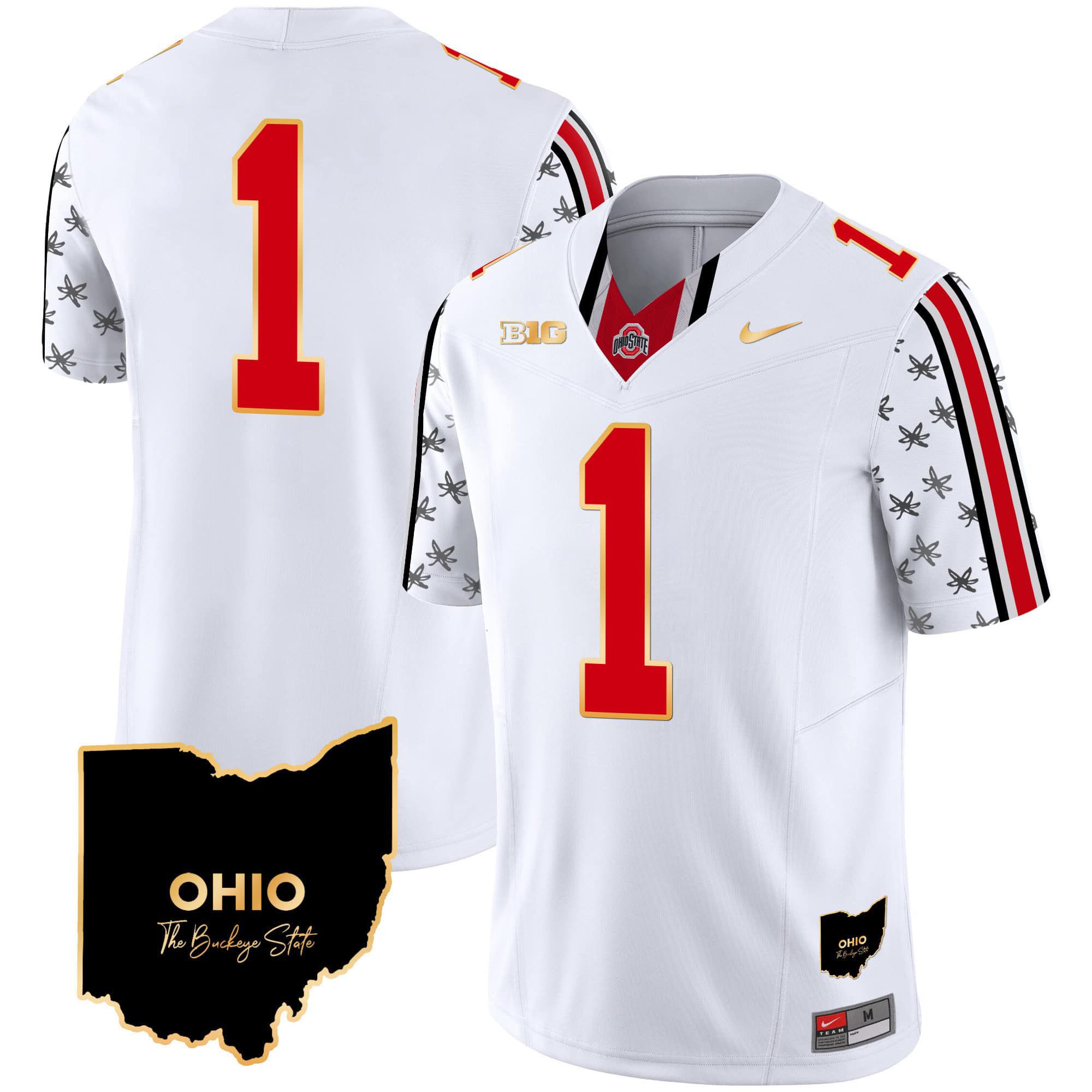 Men Ohio State Buckeyes #1 No Name White 2024 Nike Home Patch Gold Trim Vapor Limited NCAA Jersey